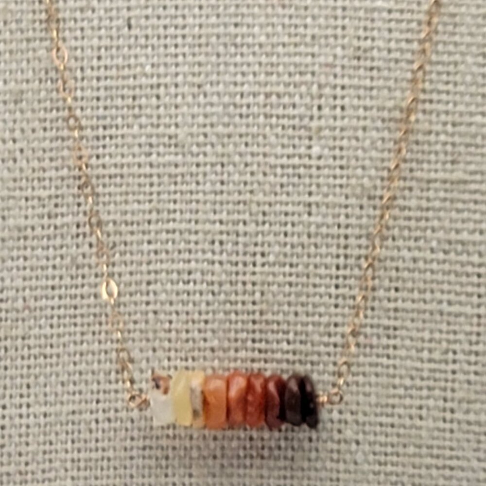 Vintage 14K  Yellow Gold Filled Multicolor Gemstone Charm Necklace 18 in Dainty
